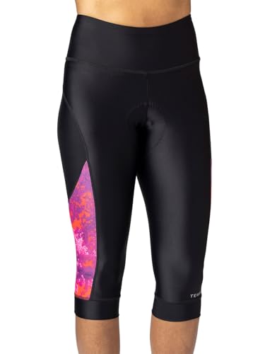 Terry Calça capri feminina acolchoada de ciclismo para bicicleta, costura interna de 45,7 cm, alta v