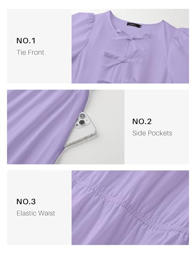Image of ZESICA Women's Summer Short Sleeve Tie Front Mini Dress Babydoll Ruffle Pleated A Line Vacation Graduation Short Dresses