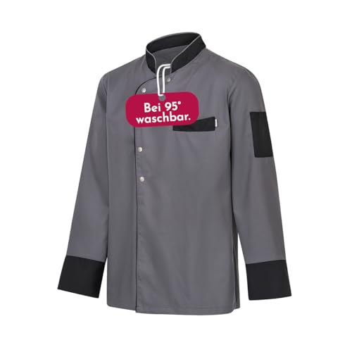 Clinotest Giacca da cucina da uomo a maniche lunghe, lavabile a 95 °C, resistente alla cottura, con chiusura a bottone, 65% poliestere, 35% cotone, facile da pulire, per ristoranti e ristoranti