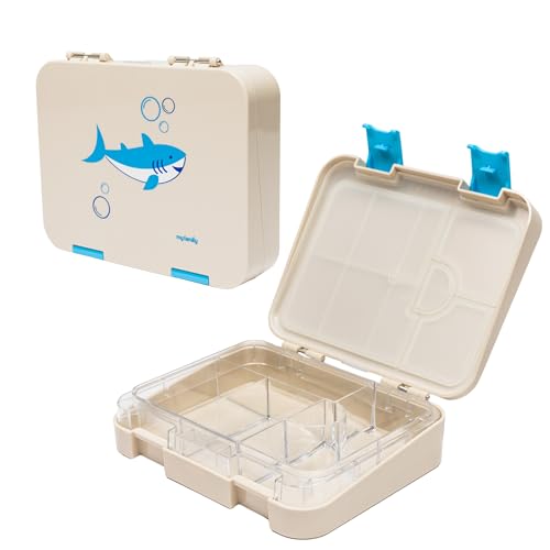 Kid-Friendly Easy Clean Bento Lunchbox by My Family - Leakproof, Durable, BPA-Free - Fits Cooler Bag - Dishwasher Safe - Shark Design