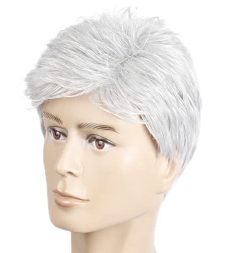 AIYLMZ Short White Ombre Wigs for Older Men Hair Toupee for Men Natural Side Part Synthetic Wigs Men's Hairpieces White Seniors Wigs (Gray) - Image 4