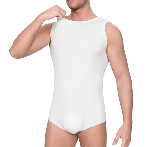 Mens Basic Onesie Sleeveless Crewneck Bodysuit Snap Crotch Romper3