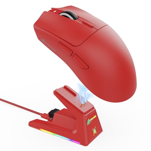 Image of ATTACK SHARK X1 Ultralight Tri Mode Wireless 40000 DPI Gaming Mouse-Red | Magnetic RGB Charging Dock,PixArt PAW3395 Pro Sensor,BT /2.4Ghz /Wired,1K Polling,Optical Micro Switch,Driver for PC Mac Gamer