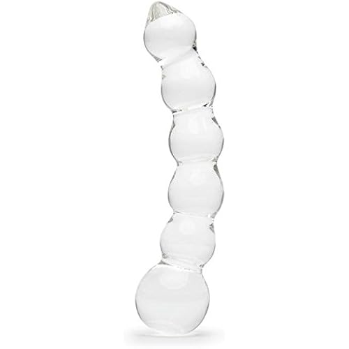 Lovehoney Sensual Glass Dildo | 7 inch Large Beaded Dildo Couples Sex Tool | Long Anal Toy for Temperature Play | Curved Penis G Spot & Prostate Massager Adult Sex Toys for Women & Men | Clear