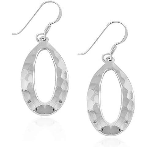 MIMI 925 Sterling Silver Hammered Open Oval Drop Dangle Earrings Cover