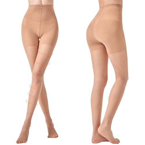 2 pairs compression pantyhose for women 10-15mmhg high waist compression stockings 30d shaping tights for women