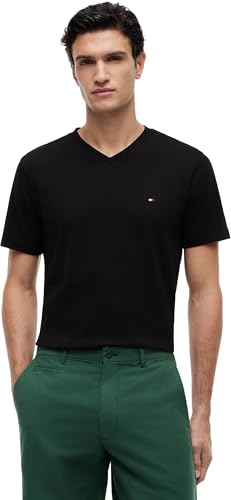 Tommy Hilfiger Herren T-Shirt Kurzarm Essential Tee mit V-Ausschnitt, Schwarz (Black), M – Ansicht 1