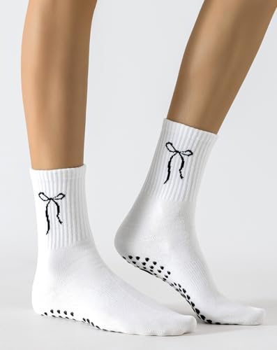Image of Yawlsow Pilates Grip Socks for Women Yoga Grippy Socks Cute Barre Non Skid Athletic Crew Sticky Sock Workout Hospital
