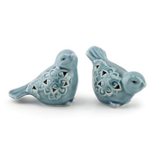 La Mejor Selección de Figuritas favoritos de las personas. 42 TILZIKA - Juego de 2 cifras de cerámica esmaltadas para pájaros, decoración de granja, ajuste moderno, cálido para Acción de Gracias para parejas, estantería/soporte de TV