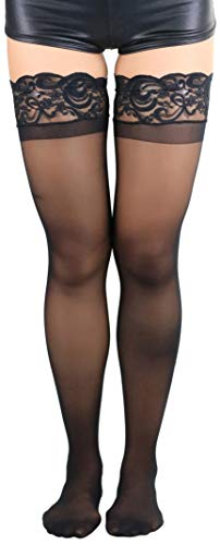 Image of ToBeInStyle Women's Wide Floral Lace Fishnet Thigh Hi Stockings
