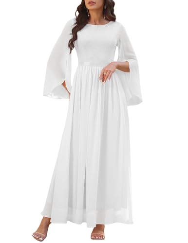 DRESSTELLS Damen Sommerkleid Weisses Kleid Lange Abendkleider mit ärmel...