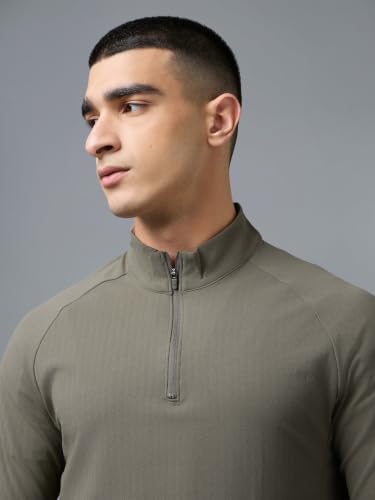 Image of TECHNOSPORT Men's Solid Full Sleeve T-Shirt ELASTOPLUS Quick Dry Slim Fit Mock Neck Sports Tee for Training Layering Casual Wear UPF50+ Anti Odour