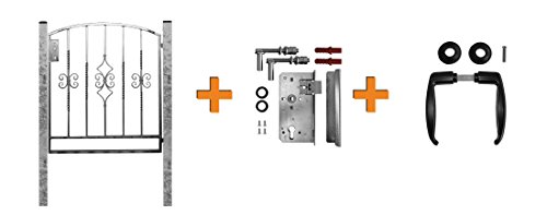 Gartentor Komplett Set Metalltor Gartentür Pforte Hoftür inkl Pfosten Zylinder (Stichbogen)