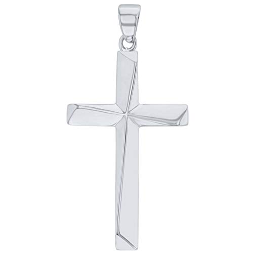 Jewelry America Solid 14K White Gold Elegant Religious Plain Cross Pendant