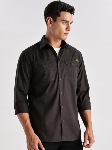 Image of Adro Cargo Shirt for Men with Double Pocket | 100% Cotton | Full Sleeve | Regular Fit