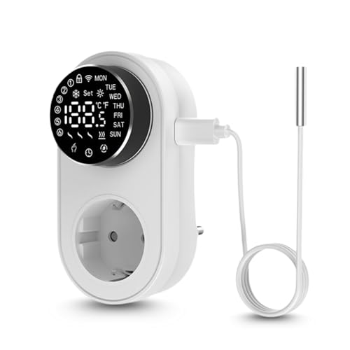 Jadeshay Controlador de Temperatura Enchufe, Inteligente Enchufe de Termostato Digital con Sonda for Calefacción y Refrigeración 16A 2.4 GHz, Compatible con Alexa y Google Assistant