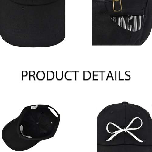 Image of Coquette Baseball Hat Bow Baseball Cap Ponytail Hat for Women Cute Distressed Cap Funny Trucker Hats for Women