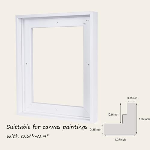 Image of Canvas Frames for 14 inchx14 inchPaintings with 0.6 inch~0.9 inch Deep White | VAREIHNAZ Canvas Floater Frames for 14 inchx14 inchCanvas Paintings,Square Floating Frames for Wall Decor,No Glass or Back(White)