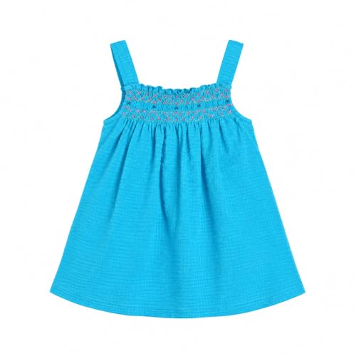 Image of miniklub Girls Round Neck Short Sleeve Knitted Cotton Top (Blue Color)