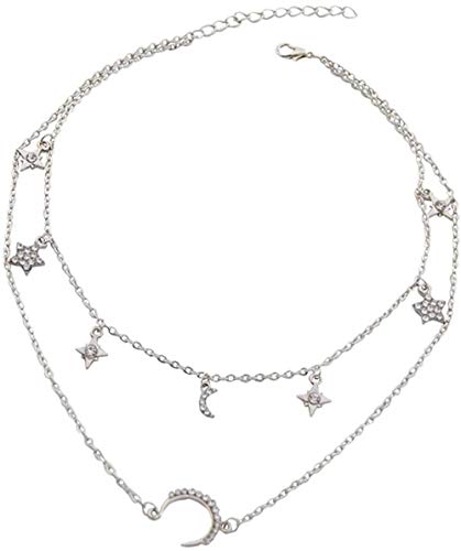 Preisvergleich Produktbild Halskette Frauen Strass Star Moon Charm Halskette Layering-Silver