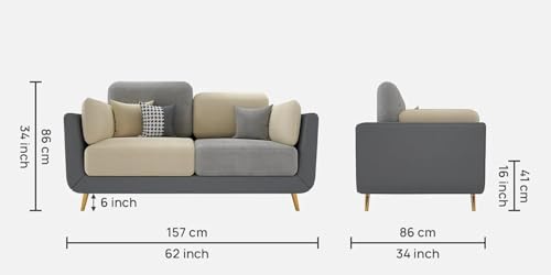 Image of Modern & Luxury Cushioned Couch Relax sectional Sofa in Fabric & Velvet and Heavy Duty Sofa Ideal for bedrooms, Living Rooms, Guest Rooms, Homes, and Office-(2 Seater Grey & Beige).