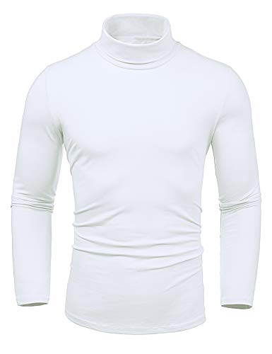 Amussiar Men's Turtleneck Pullover Top Slim Fit Basic Shirts Lightweight Long Sleeve T-Shirts White