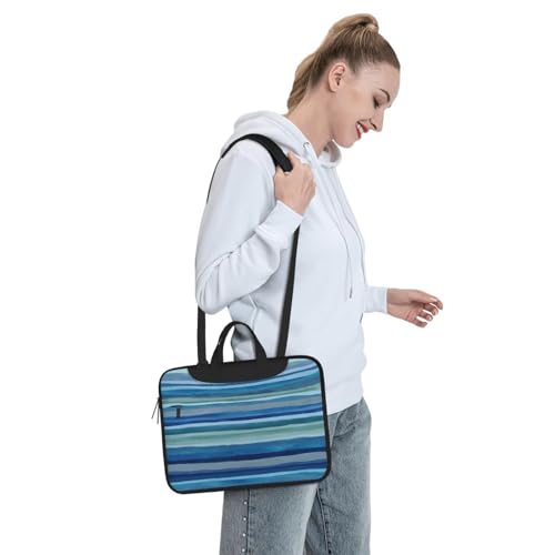 Maletín para portátil impermeable con franjas azul minimalista 14 pulg miniatura 7