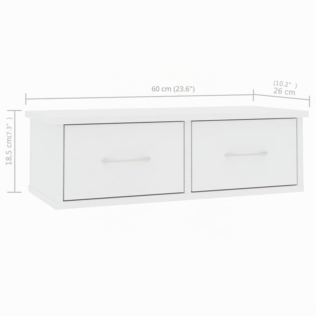 vidaXL Scaffale con Cassetti a Parete Robusto Salvaspazio Moderno Elegante Mobile Pensile Armadietto Bianco 60x26x18,5 cm in Multistrato