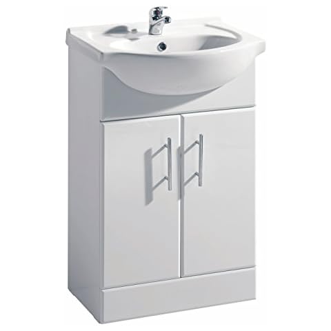 VeeBath Linx Bathroom Vanity Basin Sink Cabinet Unit High Gloss White Soft Close Door Hinges Storage Furniture - 550mm Cover