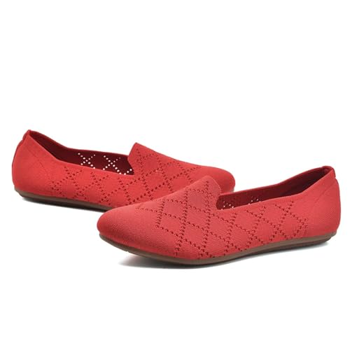 Image of poemlady Women's Ballet Flat Shoes Dress Shoes Knit Round Toe Slip On Ballerina Walking Flats Shoes for Woman Low Wedge Casual