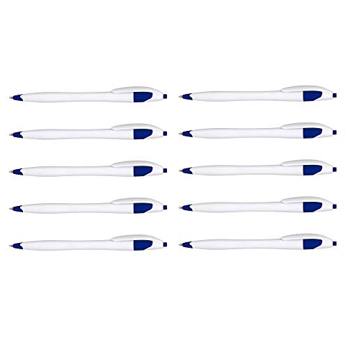 Slim Curvy White Ballpoint Pens in Bulk, Plastic, 10 pack, Retractable Medium Point, Modern, Blue