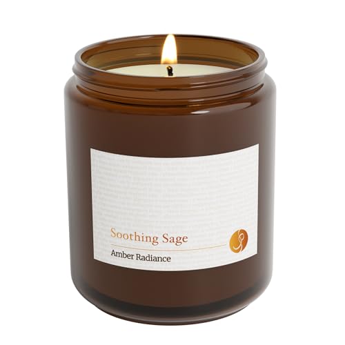 Soothing Sage Amber Radiance Scented Candle (Lavender) | Premium Essential Oils | Natural Soy Wax Candles | 40 Hours Burn time | 200g | Gift for Women | Calming, Soothing, Relaxing