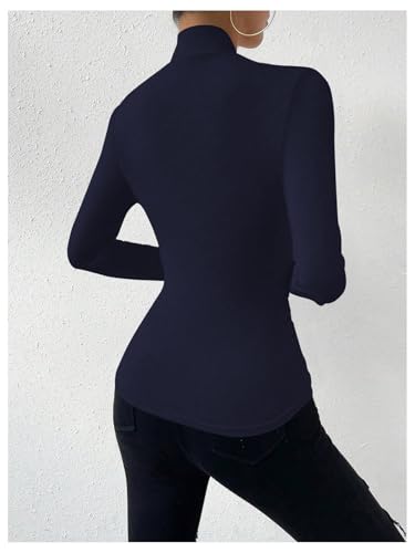 Image of SweatyRocks Women's Ruched Mock Neck Long Sleeve T Shirt Solid Slim Fitted Tee Tops