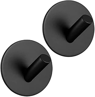 ELCM Self Adhesive Hooks Wall Hooks Bathroom Black Hooks Self Adhesive Hooks Heavy Duty Towel Hooks for Bathrooms Stainless Steel Waterproof Hook 2 Packs