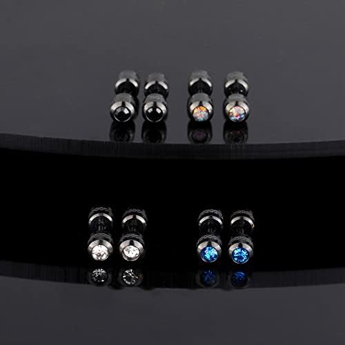 ZOCOYUU 4 Pairs 20G Titanium Screw Back Surgical Stainless Steel Stud Earrings for Women Men,Rainbow 5A Cubic Zirconia Double Side Earrings Piercing Sleeper Studs Jewelry 4mm