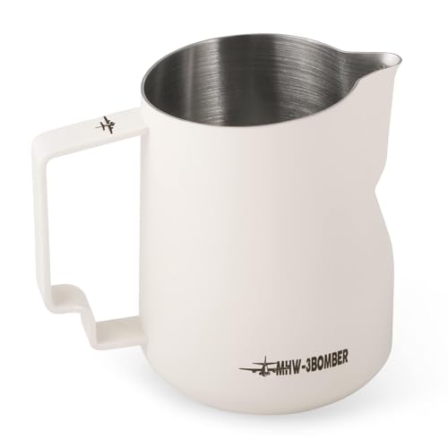 Comparison: Best Milk Pitcher For Latte Art 8 MHW-3BOMBER Milk Frothing Pitcher 12oz/350ml Milk Frother Cup Espresso Steaming Pitcher Stainless Steel Milk Frother Cup Barista Latte Art Round Spout Milk Jug White P6013W-OS