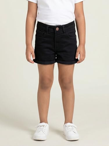 Image of KiddoPanti Girls Tight Length Rollup Denim Shorts with Lavender and Pink 3D Crochet Flowers