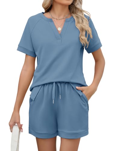 Image of LOMON Womens Two Piece Sets Summer Lounge Sets Sweatsuit Shorts Set Casual Matching Sets