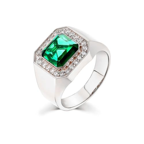 Emerald Men's Ring Sterling Silver 10K 14K 18K Real Gold Customized Green Gemstone Ring for Men Boyfriend Husband Engagement Wedding Anniversary Size 4-162