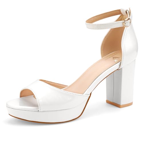Image of High Heels Chunky Platform Heels for Women Ankle Strap Comfy Open Toe Block Heeled Sandals Party Prom Wedding Dress Pumps