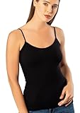 VAVONNE Spaghetti Strap Camisole Tank Tops for Women, Basic Slim-Fit Cotton Cami Undershirts (Black, Large)