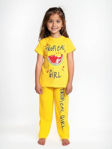 Image of NammaBaby Girl's Soft Cotton Night Suit (Printed T-Shirt & Pant Set /Girls Night Dress /Nightwear) Pack of 1