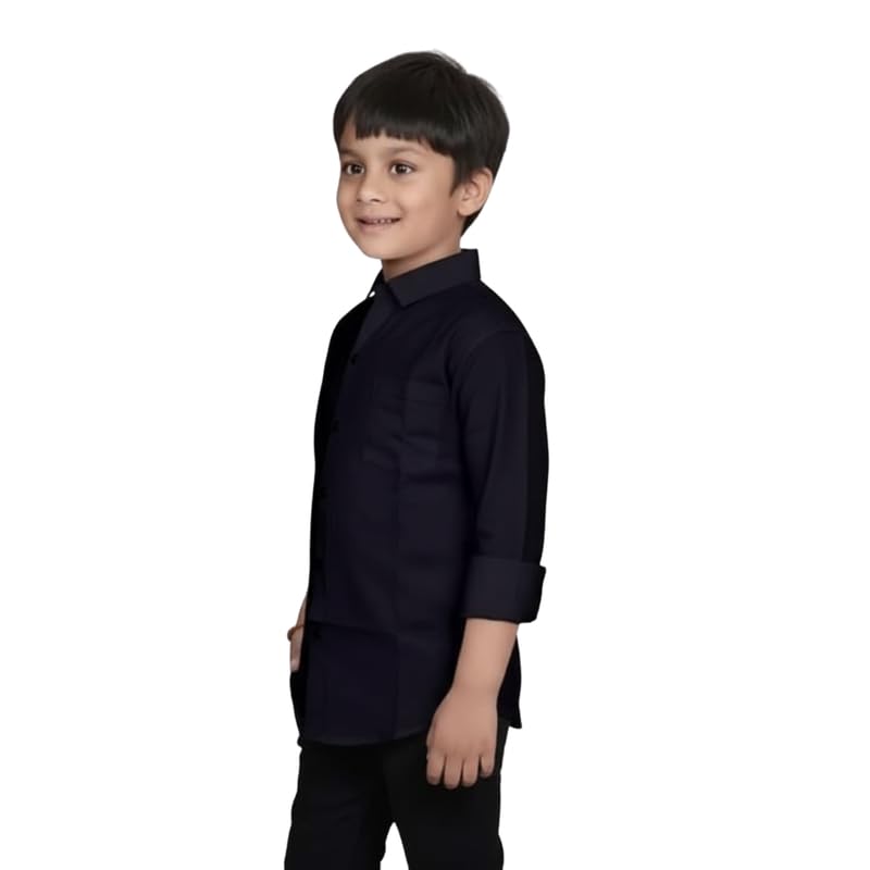 Image of Boys Cotton Blend Solid Full Sleeve Shirt with Spread Collar ? Casual Shirt for Kids