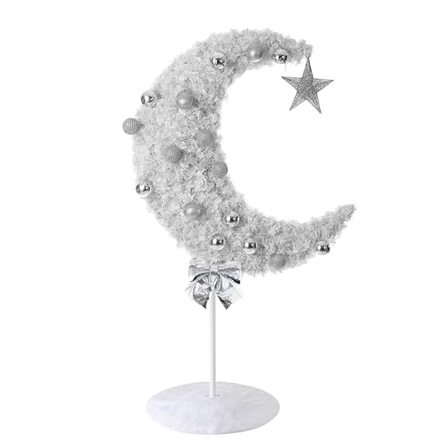 MOQPG 6FT 120 LED Lighted Eid Ramadan Tree Handmade Mubarak Muslim Islamic Crescent Moon Star Artificial Trees Garden Party Living Room Decor for Home Decorations (White)