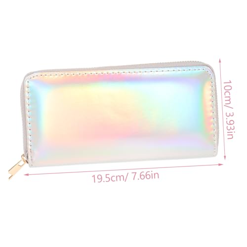 Iridescent Long Wallet for Women Silver Metallic Clutch Purse with Zippered Pocket for Coins Credit Cards and Cellphone Stylish Female Clutch Bag for Everyday Use2