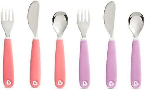 Munchkin® Splash™ Toddler Fork, Knife and Spoon Utensil Set, 6 Pack, Pink/Purple