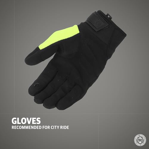 Image of Royal Enfield Urban Hustler V2 Riding Gloves 100% Polyester Air Mesh for Ventilation | TPR Knuckle Protectors | Microsuede Grip Patch | Poly Stretch Fabric for Better Flexibility NEON Green L 22CM
