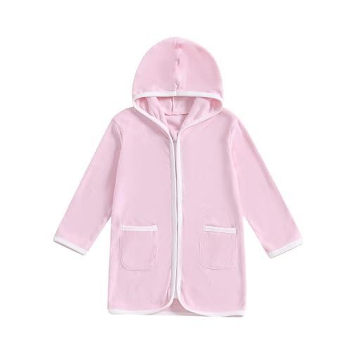 Girls Boys Terry Cloth Swim Cover Up Zip Up Long Sleeve Hooded Bathing Suit Coverup Beach Pool Robe Cover-Up Kimono