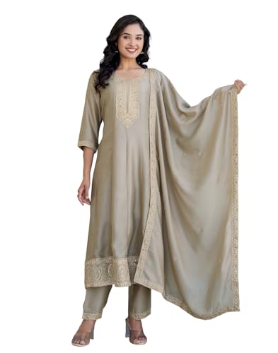 Image of SKYLEE Rayon Chikankari Embroidery Anarkali Kurta Set with Dupatta