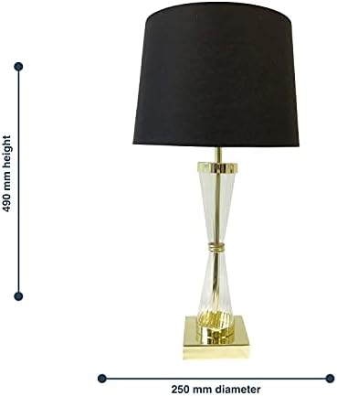 firstchoicelighting Gold with Ribbed Glass Touch Table Lamp or Bedside Light with Black Cotton Fabric Shade, Touch Operated, LED Compatible